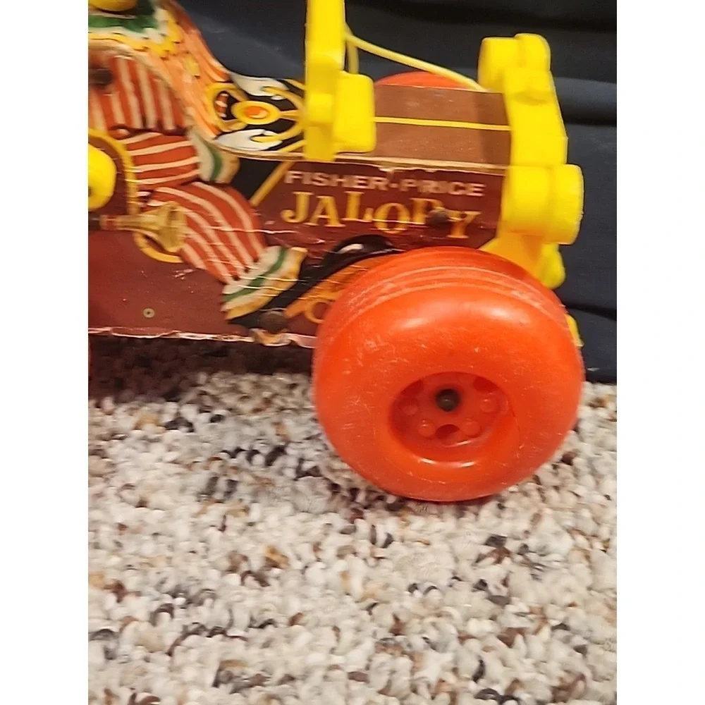 Vintage 1965 Fisher Price Jolly Jalopy Clown Drive Wooden Pull Toy #724